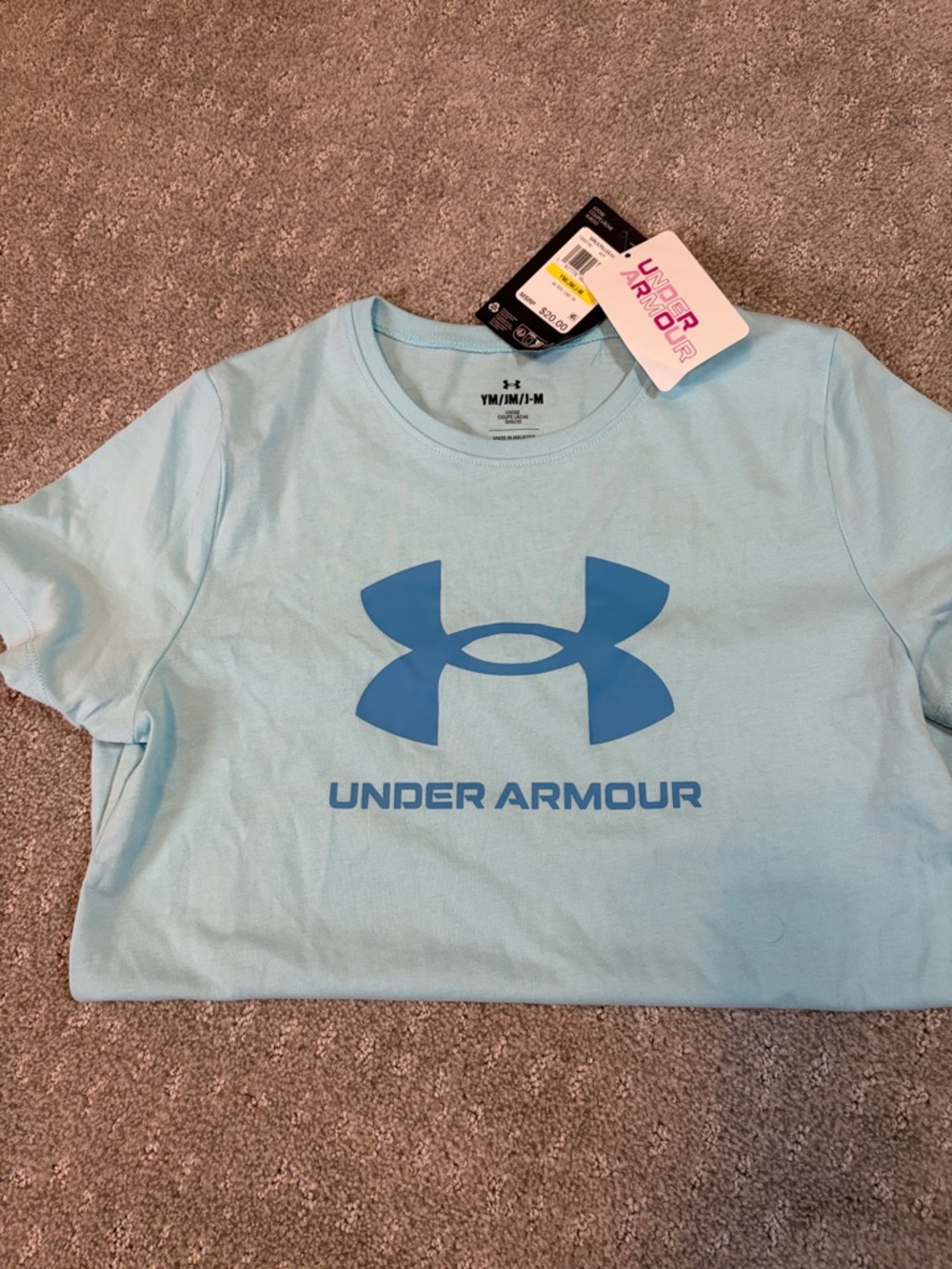 Under Armour Light Blue Tee with Blue Logo - Kids Short Sleeve